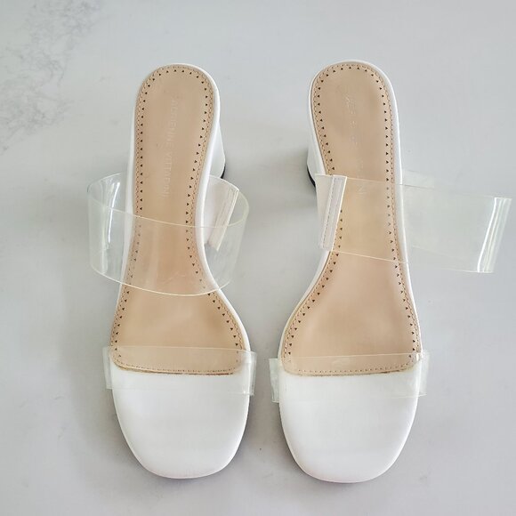 New Adrienne Vittadini White Round Block Heel Clear Strap Mule Sandals size 9M. - Picture 1 of 12